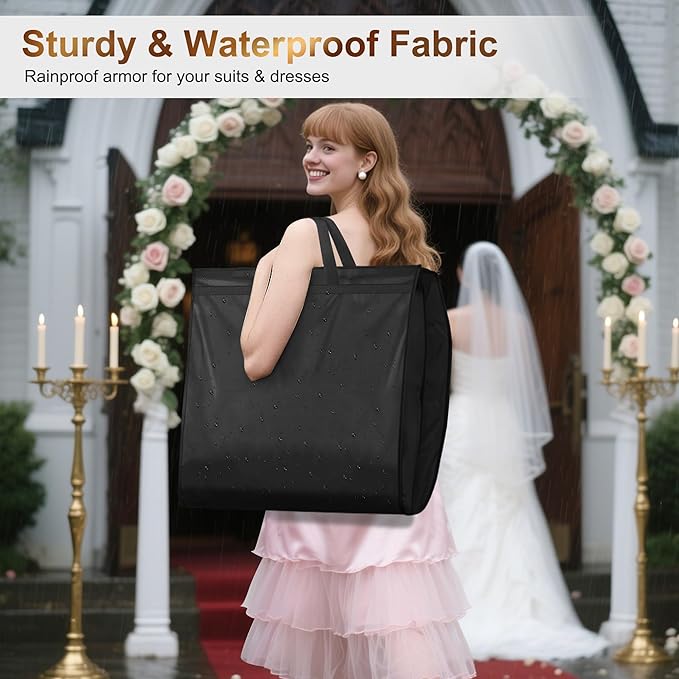 MISSLO 72" Wedding Dress Garment Bag for Travel Waterproof Dress Bags for Gowns Long 4" Gusseted Dresses Protector Bag for Closet Storage Clothing Covers for Hanging Clothes, Black