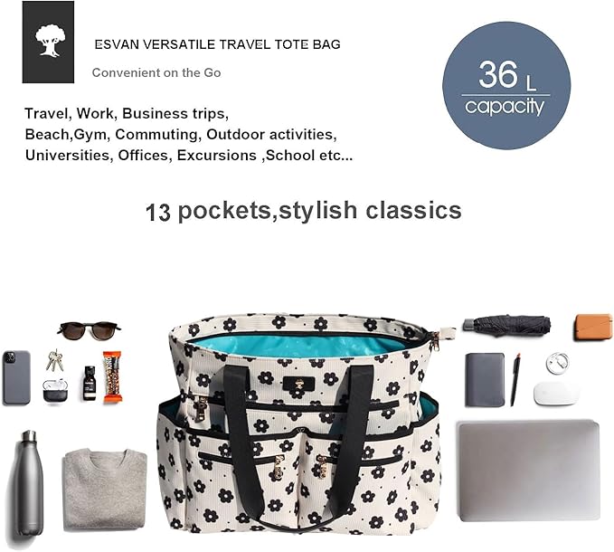 Weekender Bag Carry On Bag Overnight Tote Travel Duffle with 13 Pockets for Travel,Work，Gym,Beach,Teacher,Nurse