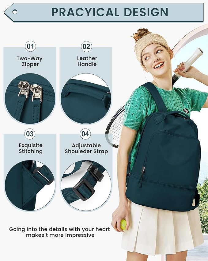 Gym Backpack for Women, Gym Bag with Shoe Compartment, Water Resistant Lightweight Sports Yoga Travel Backpack with Wet Pocket,Cheer Backpack,Blue