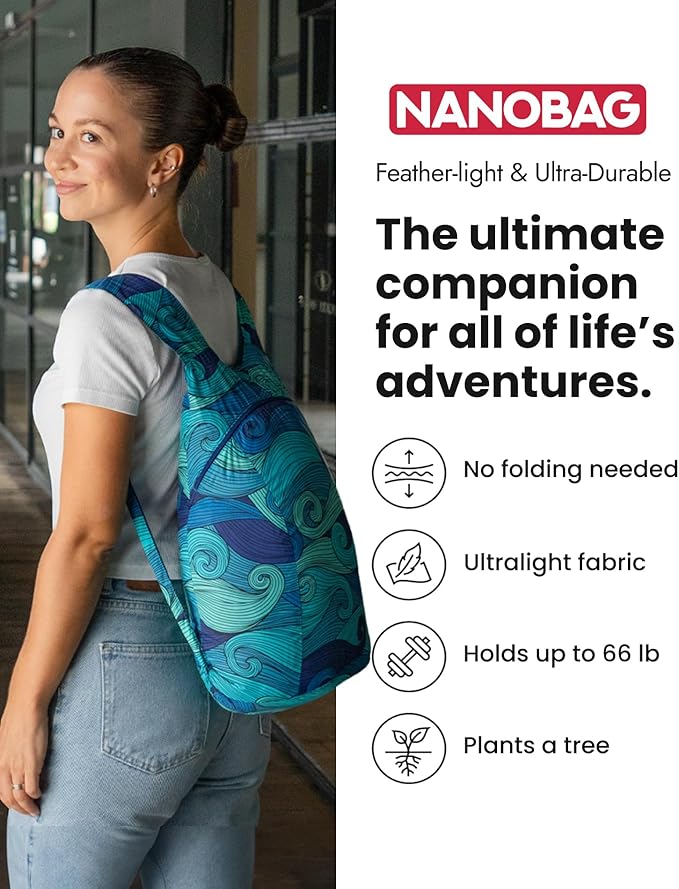 Nanobag Daypack - Ultralight 16L Foldable Travel & Hiking Backpack, Reusable, Packable, Collapsible Bag for Men & Women