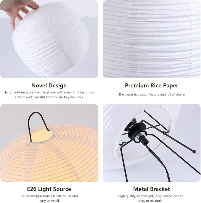 Rice Paper Lamp, Japanese Lantern Lamp for Wabi-Sabi Decor | 3 Color Temperature Bulb Included, Noguchi Paper Table Lamp for Bedroom, Living Room and Beisde, Cozy Ambiance