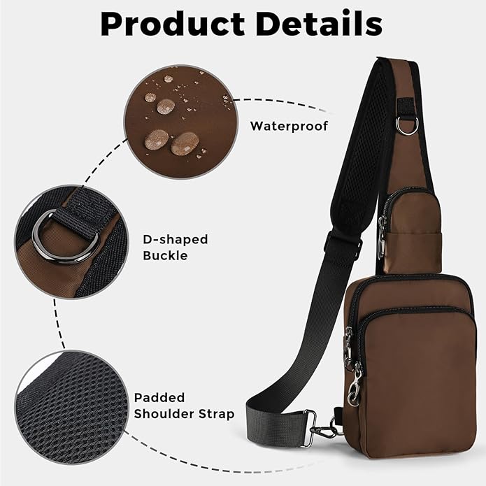 VADOO Sling Bag, Crossbody Bag with Zipper Lock, RFID Blocking & Water Resistant for Men and Women