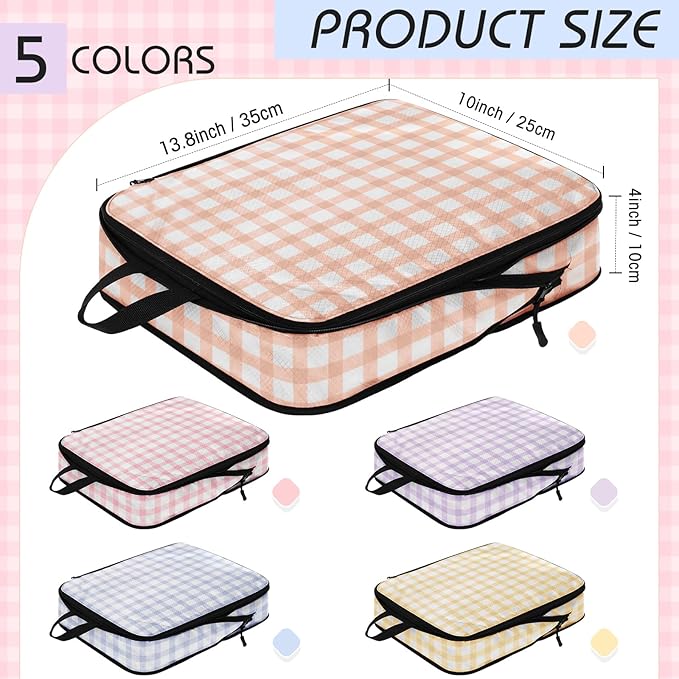 5 Pack Compression Packing Cubes for Travel Space Saving Cubes Luggage Organizer for Suitcase(Plaid,L)
