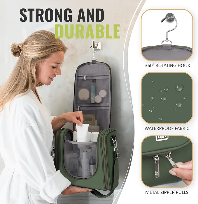 BOACAY Extra Large Hanging Travel Toiletry Bag for Women and Men, Makeup Bag, Bathroom & Shower Organizer Kit for Accessories, Cosmetics, Essentials