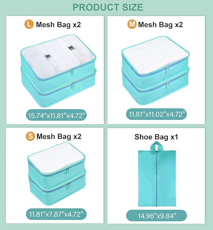 Packing Cubes 7 Pcs Travel Packing Cubes for Suitcases Large Capacity Travel Luggage Organizer Bags Carry-on Luggage (Blue)