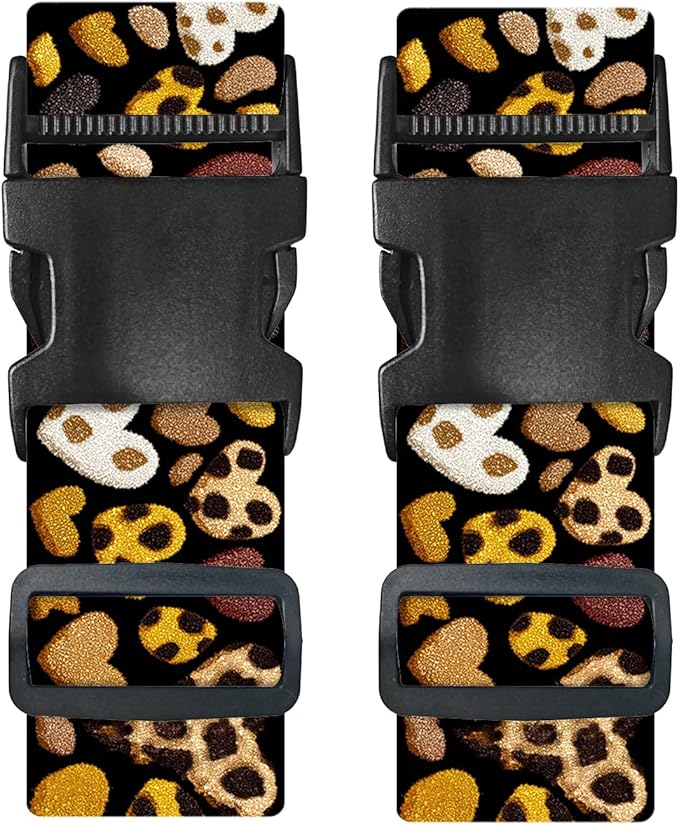 Nuxovilar Luggage Straps of 2 Set Leopard Print Hearts Pattern, 1.96x90.5 inches - Luggage Straps for Suitcases, Great for Travel, Romantic Trips, Daily Use