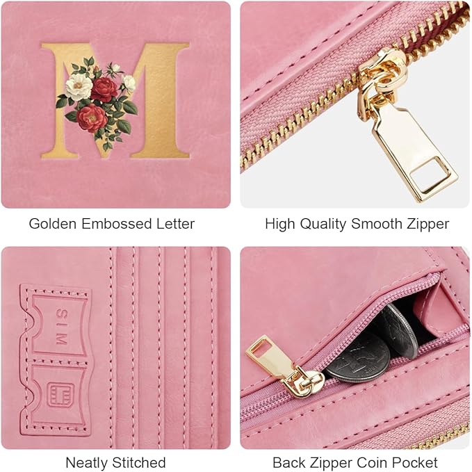 Passport Holder for Travel Personalized Passport Holder Initial Letter Rose Flower RFID Blocking Travel Wallets Credit Cards Holder for Women Men, Pink M