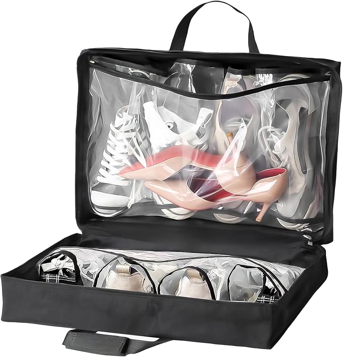 Shoe Bag for Travel with Handle, Travel Shoe Organizer Portable Luggage Shoe Storage Bag, Shoe Bags for Packing in Suitcase (Black)