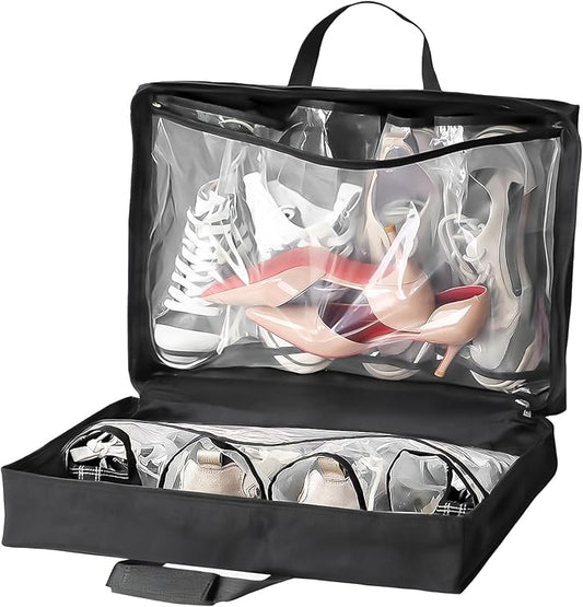 Shoe Bag for Travel with Handle, Travel Shoe Organizer Portable Luggage Shoe Storage Bag, Shoe Bags for Packing in Suitcase (Black)