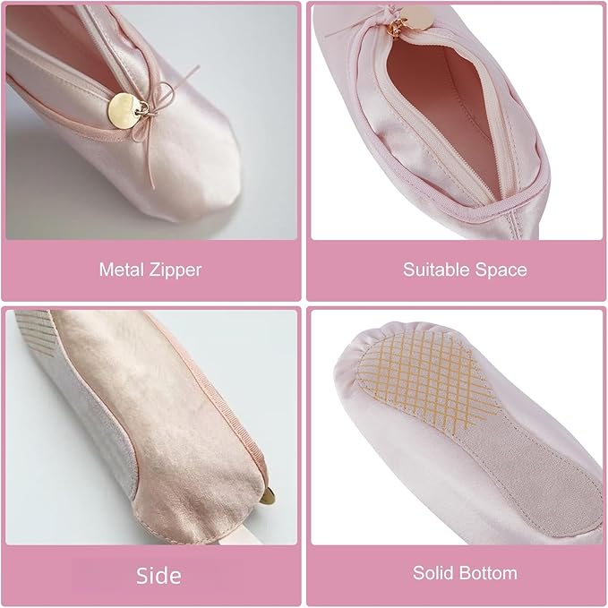 Ballet Dance Shoe Makeup Bag For Little Girls, Ballerina Slipper Makeup Pouch Bag, Ballet Pointe Shoes Gifts (Pink-BT1)