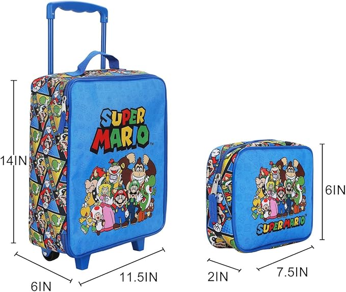 Bioworld Super Mario Bros Group Shot & All-Over Character Print 14" Pilot Case Set