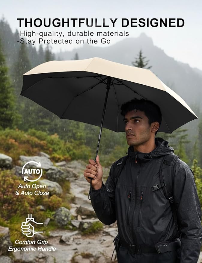 SoulRain Travel Umbrella - Compact Umbrella for Rain - Perfect Large Auto Folding Umbrella - Ideal Car umbrella, Small umbrella, and Travel Companion