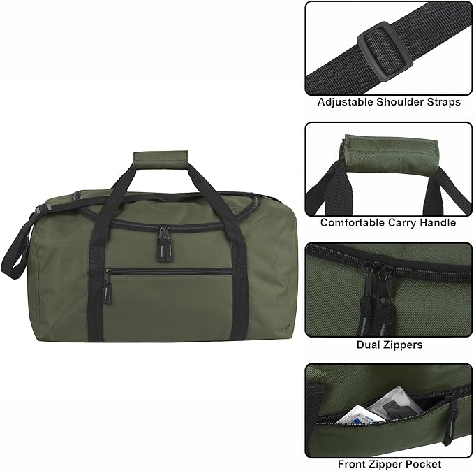 20 Inch, 40 Liter Duffel Bag for Men, Women Travel Weekender Overnight Carry-on Shoulder Duffel Tote Bag (Green)