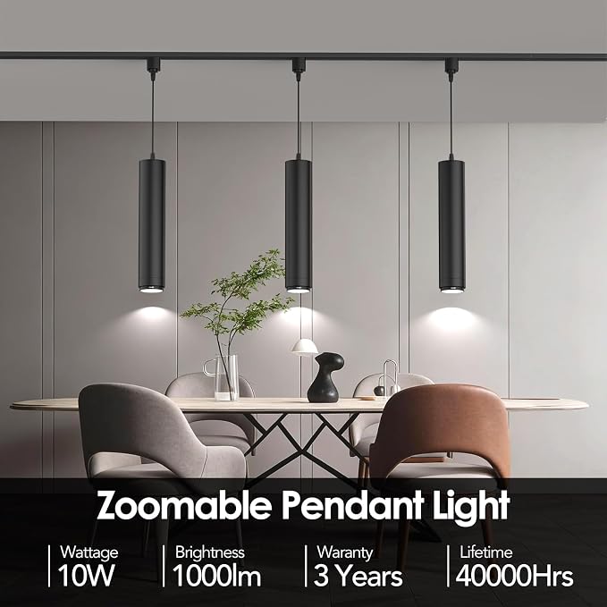 Remote Control H Track Pendant Lights, 10W Black 3 Pack | Adjustable Cord, H Type Track Lighting LED Pendants Lights Fixtures, 15°-60° Zoomable, 2700K-6000K Dimmable CRI97+ 1000LM