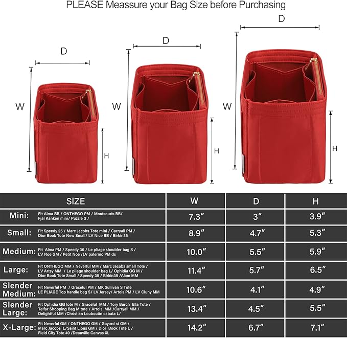 ZTUJO Purse Organizer Insert For Handbags, Silky Touching Bag Organizer Insert With Bottle Holder, Perfect for Speedy, Neverfull, Tote,ONTHEGO,Artsy,Handbag and More (Slender Medium, Silky Red)
