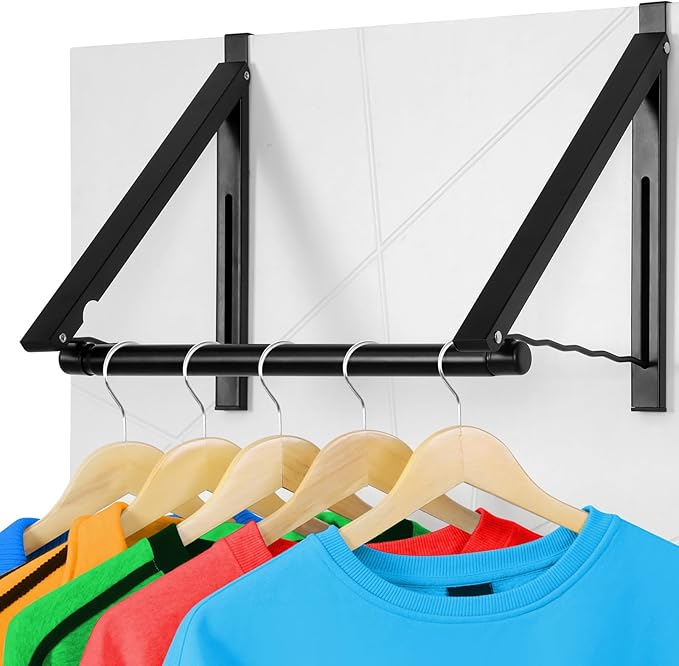 Optish Foldable Over The Door Clothes Hanger, Drying Rack for Coat, Space Saving Small Clothes Rack Door Hangers for Clothing, Black