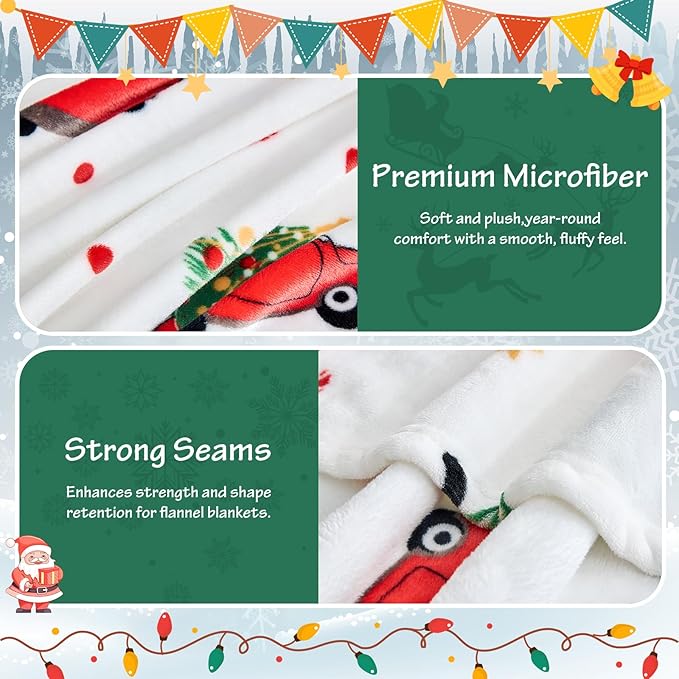 Christmas Blanket - White Holiday Throw with Santa Claus & Snowman - Warm Cozy Fleece Winter Blanket, 60x80 Inches，White