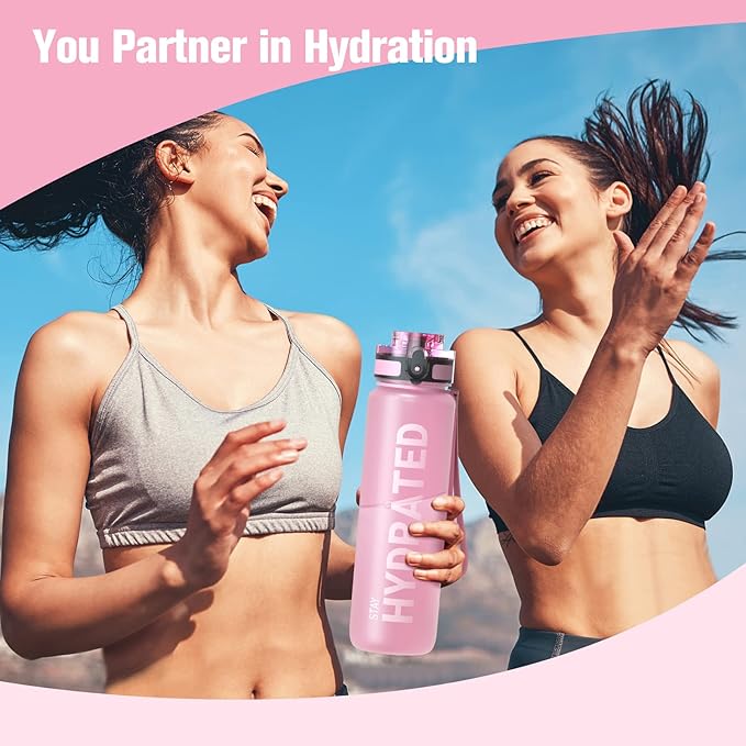 Sahara Sailor Water Bottle 32oz, Durable and Leakproof Water Bottles Motivational with Time Marker, Tritan, BPA Free, Wide Mouth with Easy Clean Brush for Gym, Travel, Home, School, Office (1 Bottle)
