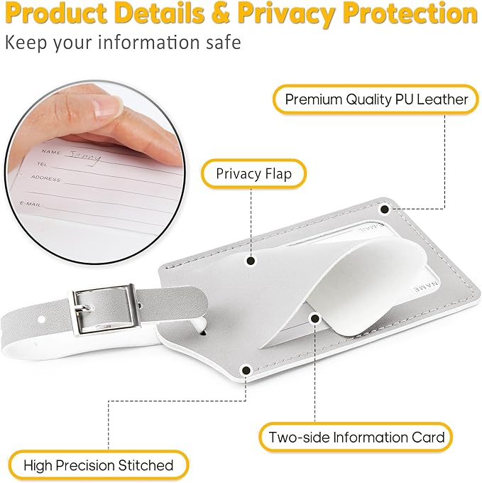 Travelambo Luggage Tags for Suitcases PU Leather Travel Tags Bag Tags Privacy Protection Travel Essentials