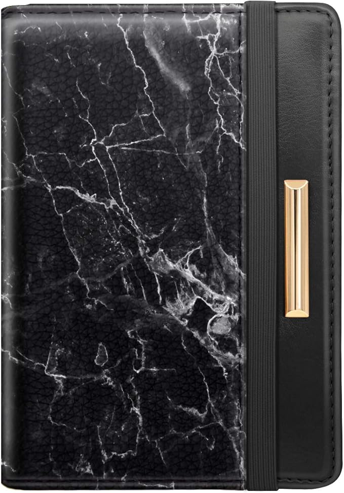 Passport Holder Cover,Traveling Passport Case Cute Marble Passport Wallet for Women,Black Marble