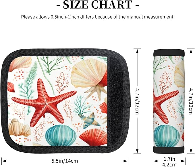 Luggage Handle Wraps Watercolor Seashell Starfish Pattern Luggage Identifiers Soft Neoprene Luggage Handle Wraps For Suitcase Trolley Handle Grip Cover 2 Pack Luggage Tags