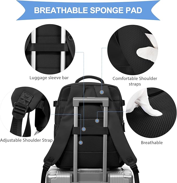 coowoz Black Travel Backpack For Women Men Airline Approved,Carry On Backpack,Large Hiking Backpack Waterproof Outdoor Sports Rucksack Casual Daypack Fit 15.6 Inch Laptop Backpack College Backpack