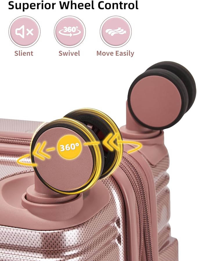 LARVENDER Carry On Luggage 22x14x9 Airline Approved, 20 Inch Expandable PC+ABS Hardside Suitcase Carry On Luggage with Spinner Wheels TSA Lock for Women Men (Rose Gold)