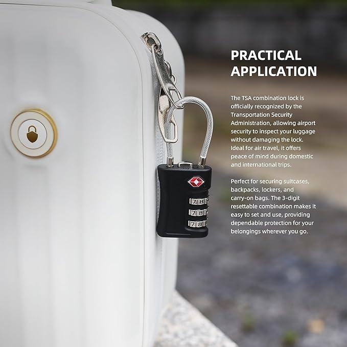 Luggage Locks TSA Approved 2 Pack, Small Padlock Combination, TSA Locks for Luggage, Travel Combo Padlock with Code, for Suitcase, Backpack Zipper, Locker, Gun Case, Ammo Can (Black+Black)