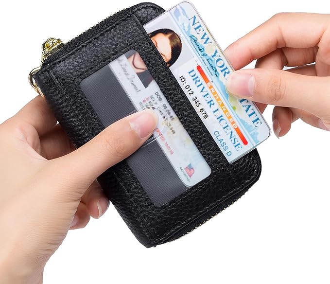 imeetu RFID Credit Card Holder, Small Leather Zipper Card Case Wallet for Women