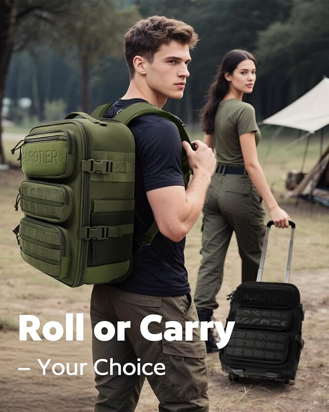 Rolling Tactical Laptop Backpack, Underseat Travel Backpack with Wheels, 16 Inch Wheeled Military Computer Backpack for Men and Women, Roller Overnight Molle Outdoor Hiking College Carry on Luggage