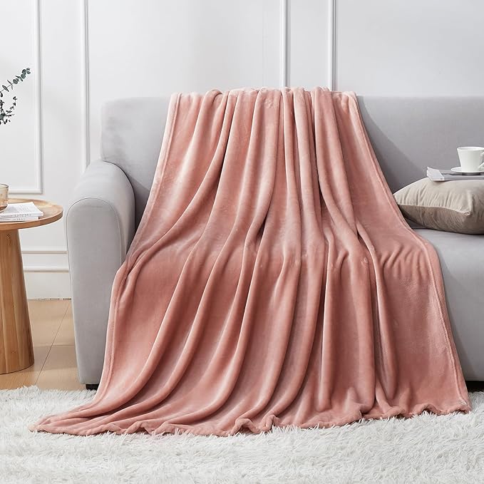 Hansleep Fleece King Size Blanket for Bed Dusty Pink, Super Soft Flannel Fuzzy Plush Cozy Blanket for All Seasons, Dusty Pink, King 90x108 Inches