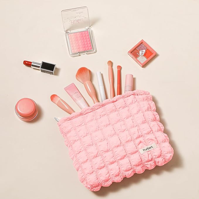Makeup Bag, Bubble Cloud Travel Cosmetic Bag Organizer, Large Capacity Toiletry Make Up Bags with Zipper for Women and Girls, Light Pink