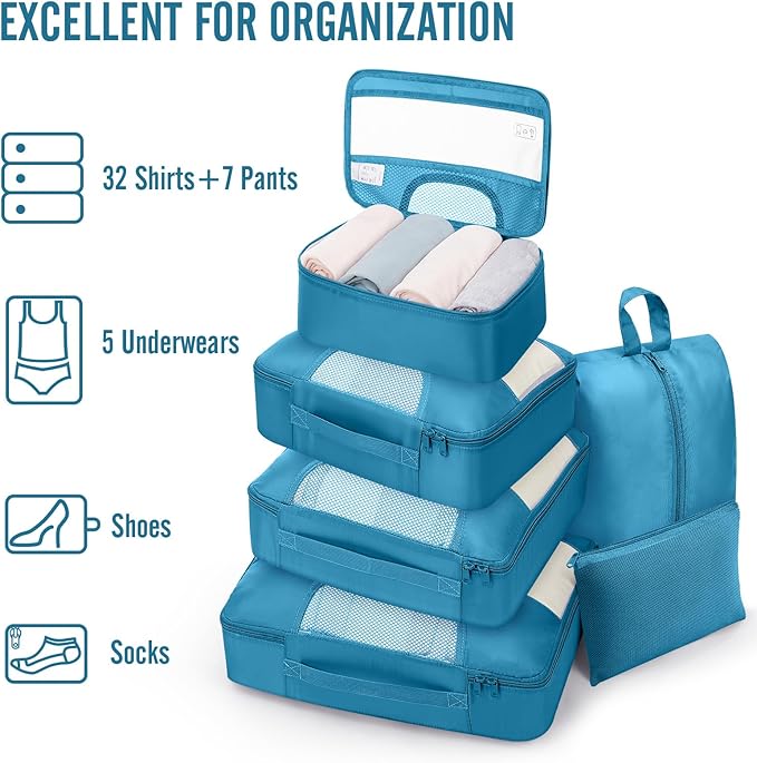 Veken 8 Set Packing Cubes for Travel Essentials, Suitcase Organizer Bags in 4 Sizes, Carry-On Luggage Accessories with Large Laundry & Hanging Toiletry Bag, Must-Have for Airplane, Road Trip & Camping
