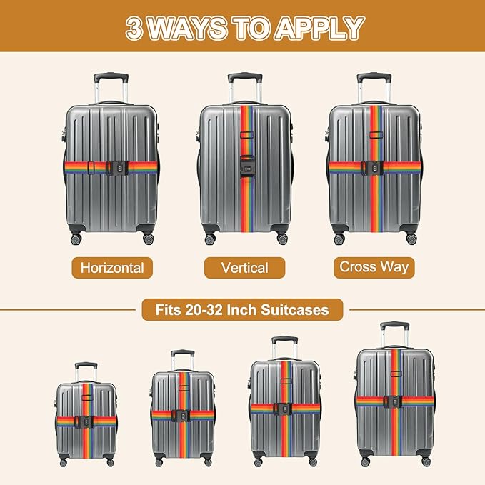 MECCANIXITY Luggage Straps with Combination Lock Adjustable Suitcase Belt Strap for Suitcase Briefcase Backpack Travel, Pink, Pack of 4