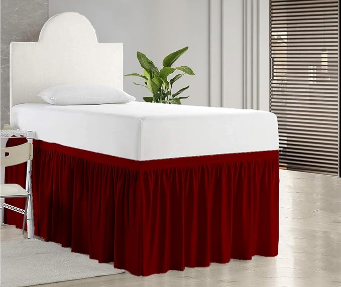 Dorm Bed Skirt, Twin XL, 36" Drop, Burgundy | Soft Microfiber Fabric, College dorm rooms, Hides under-bed storage, Fits 39"x80" Beds, Wrinkle-resistant, Machine Washable