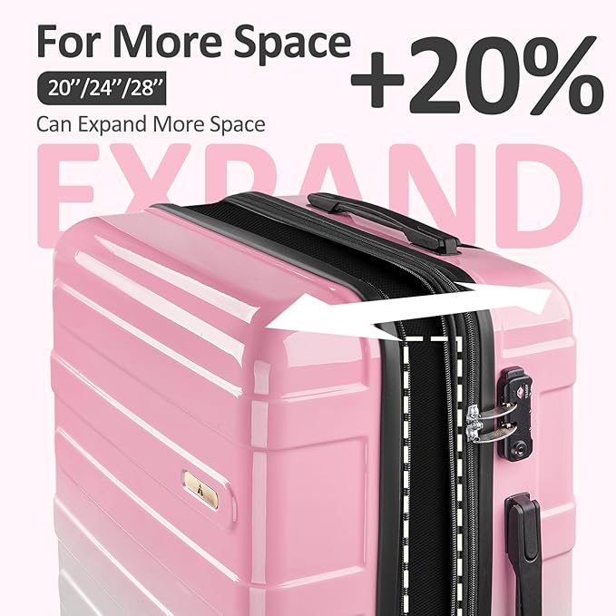 Carry on Luggage 2 Sets(20in/24in) with Spinner Wheels, Lightweight PC+ABS Hard Shell Suitcases, Expandbale Storage & TSA Aprovel Lock