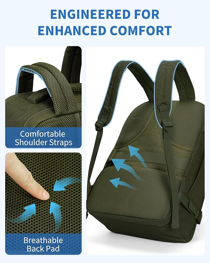 WANDF Travel Backpack For Spirit Airlines Personal Item Bag 18x14x8 with Wet Pocket, 17 Inch Laptop Backpack for Men Women（Dark Green）