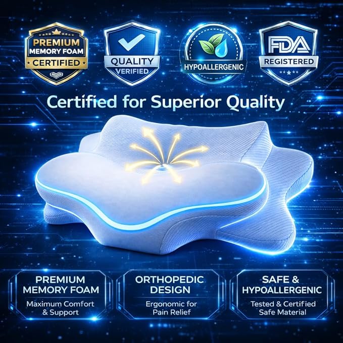 Cervical Neck Pillow - Memory Foam Pillow for Pain Relief Sleeping, Ergonomic Neck Support Contour Pillows for Side Back Stomach Sleepers,Orthopedic Breathable Pillowcase (Ivory)