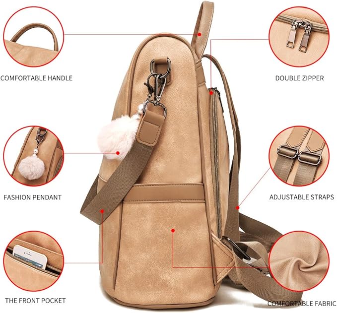 CHERUTY Women Backpack Purse PU Leather Anti-theft Casual Shoulder Bag Fashion Ladies Satchel Bags