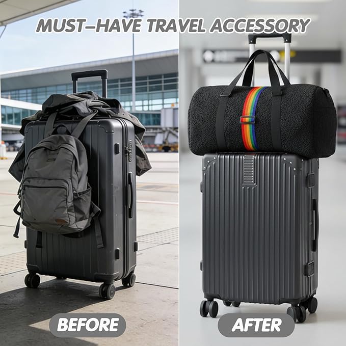 2Pcs Luggage Straps for Suitcases, Adjustable Luggage Connector Straps, Luggage Straps Bag Bungee, Add a Bag Easy to Travel Suitcase (Rainbow)