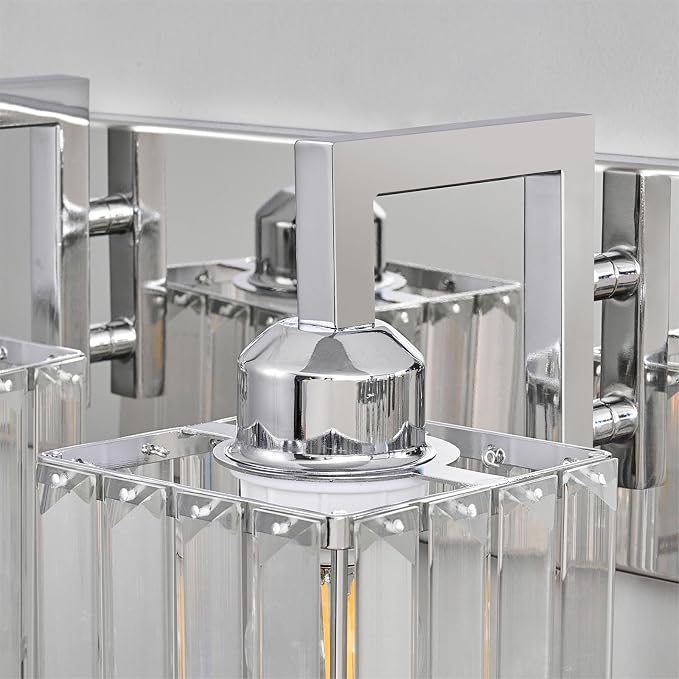 Modern Bathroom Vanity Light 3-Lights Chrome Crystal Wall Lamp Bathroom Modern Crystal Vanity Lighting