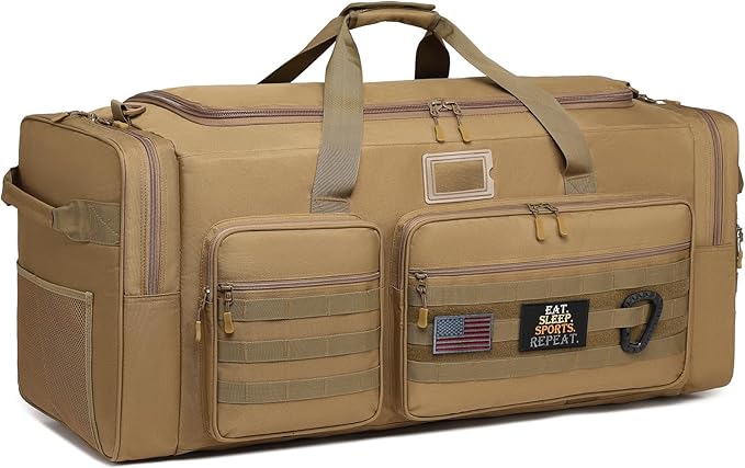130L Extra Large Duffle Bag for Men, Heavy Duty Duffle Bag for Travel, Large Sports Gym Equipment Bag for Hockey Football Soccer Baseball Basketball & Team training, 130L, Brown