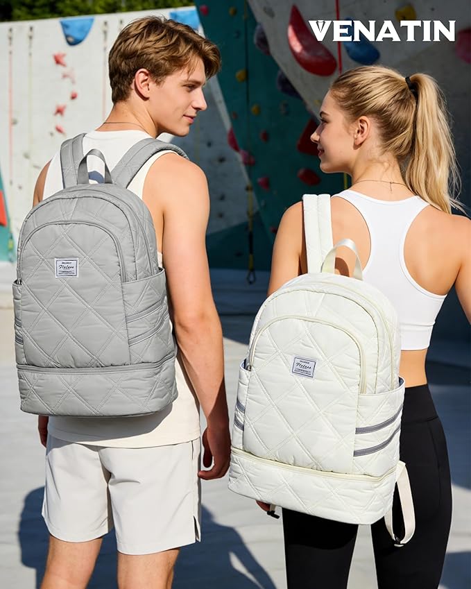 Gym Backpack for Women Men, Lightweight Gym Bag with Shoe Compartment, Water Resistant Sports Backpack with Wet Pocket, Large Capacity Cheer Backpacks for Girls, Grey