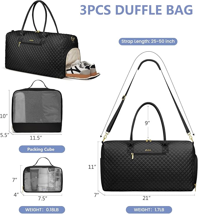 Women Weekender Travel Duffle Bag: Travel Duffel Overnight Bags with Shoe Compartment Large Carry on Tote with Toiletry Bag Weekend Traveling Yoga Gym Hospital Bag for Women with Wet Pocket 3 PCS Set