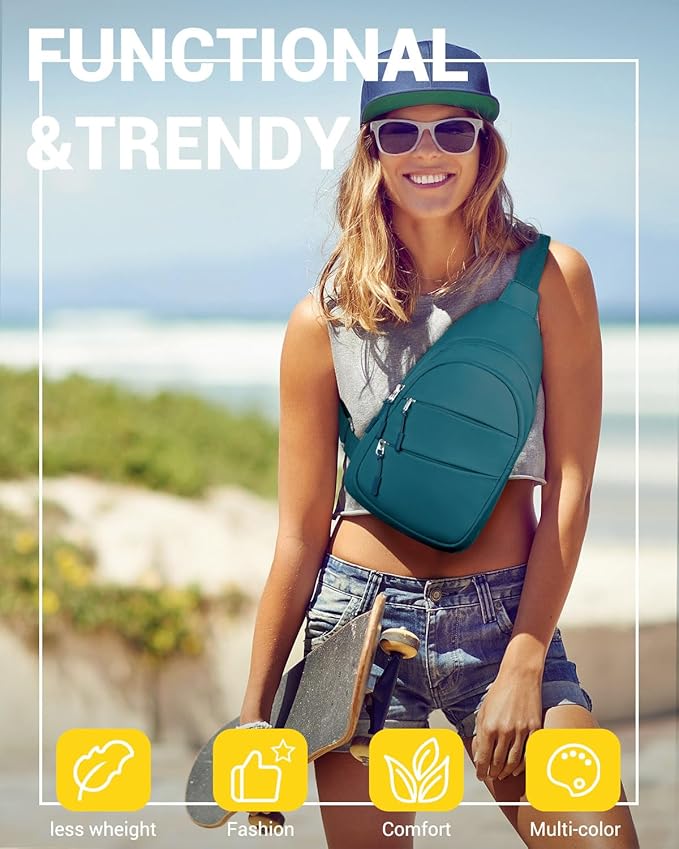 Tuwubi Crossbody Bags for Women, Sling Bag for Men, Small Hiking Backpack Anti Theft Lightweight for Outdoors Travel （M, Teal Blue）