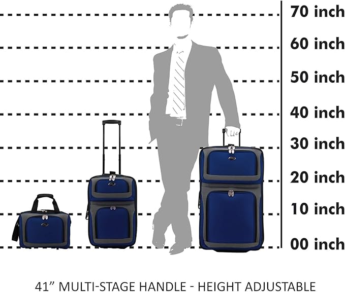 U.S. Traveler New Yorker Lightweight Expandable Rolling Luggage, Blue, 3-Piece Set