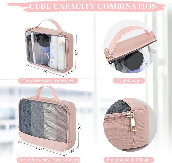 Large Travel Backpack for Women, 40L Travel Bag Personal Item Size, Laptop Backpacks, Waterproof Carry On Backpack with Packing Cubes for College Business Hiking Work Essentials, Pink