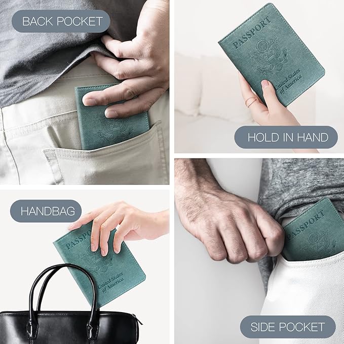 VIDIVICI Unisex 2pk RFID Passport And Vaccine Card Holder Combo,Passport Holder-Black&Light Blue | 2pk, RFID, Passport Holder