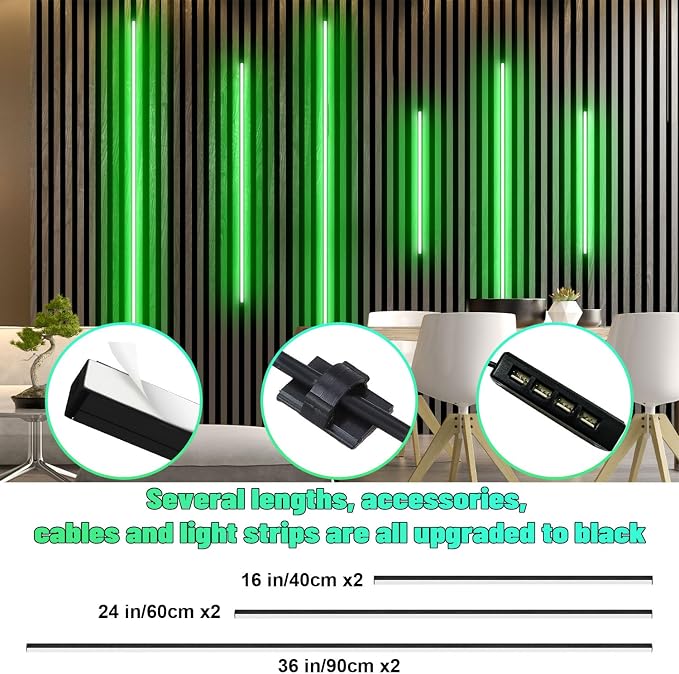 Lichaser RGB Black Smart Recessed Lighting for Acoustic Panel, 6 Pcs WiFi LED Strip Light for Wood Slat Wall Panel Compatible with Alexa, Self-Adhesive Smart LED for Slat Wall (2*36+2*24+2*16 in)
