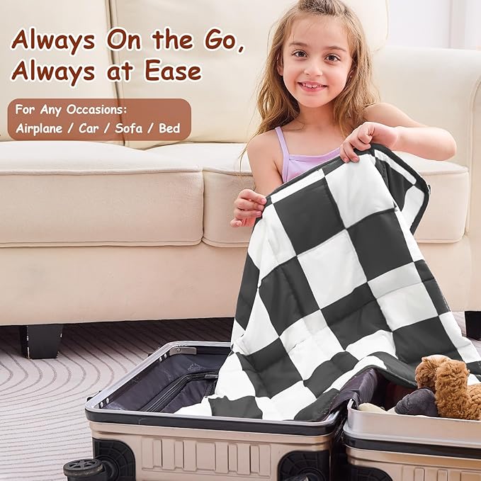 yescool Black Checkered Weighted Lap Pad 2 Pounds Cooling Weighted Lap Blanket, Plaid Small Weighted Blanket, Weighted Throw Blankets Gifts for Travel Indoor Outdoor, 20"x30"